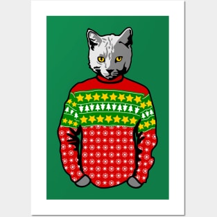 Christmas Sweater Cat Posters and Art